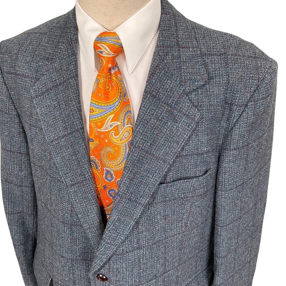 Pendleton Blazer Men 44 Blue Multi Windowpane Tweed Plaid Classic Jacket USA VTG